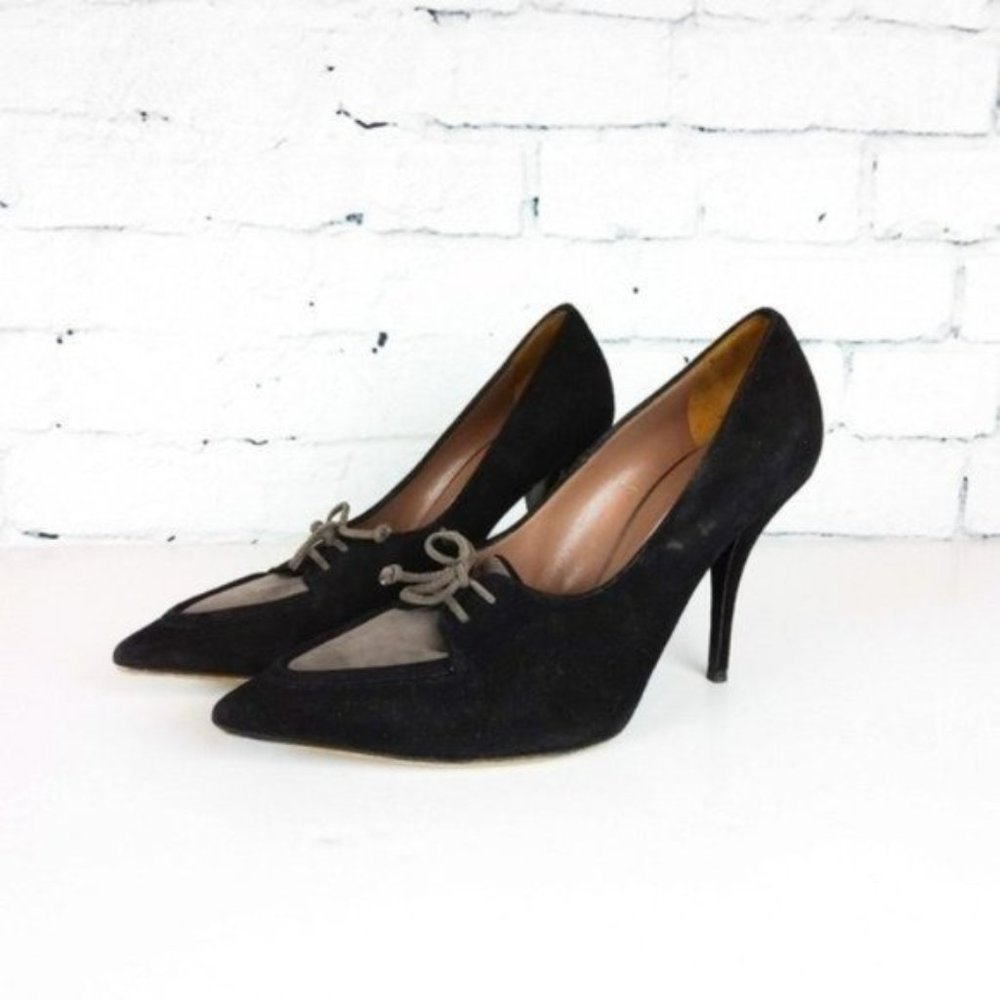 Tabitha Simmons Italian Suede Stiletto Shoes Black Size 39.5
